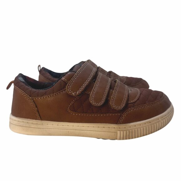 OshKosh BGosh Kids Brown Leather Quilted Sneakers Hook Loops Straps Size1 Plaid - Picture 2 of 10